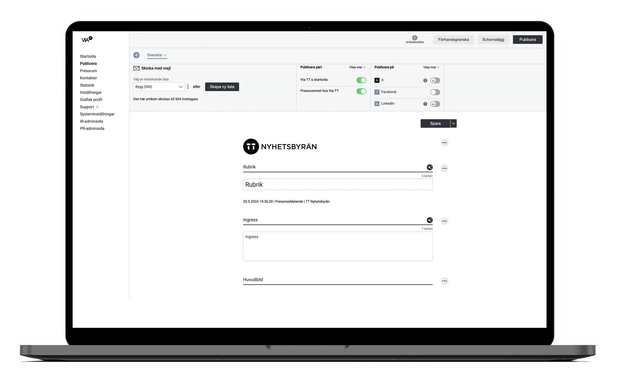 Skärmbild av verktyget Via TT
